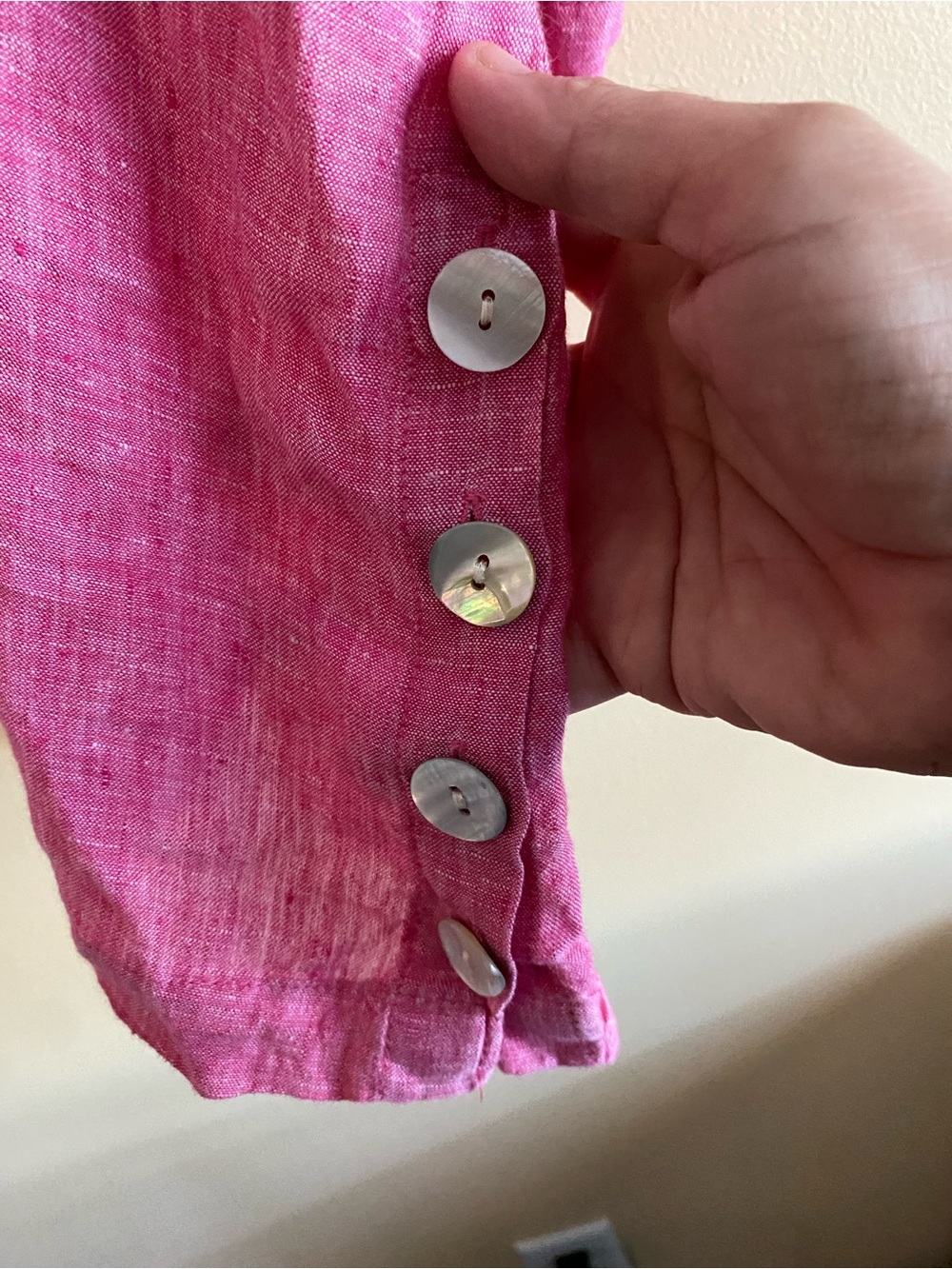 TAHARI 100% Linen Popover Top Womens 2X Pink 3/4 Sleeve Side Buttons Lagenlook - Picture 4 of 11